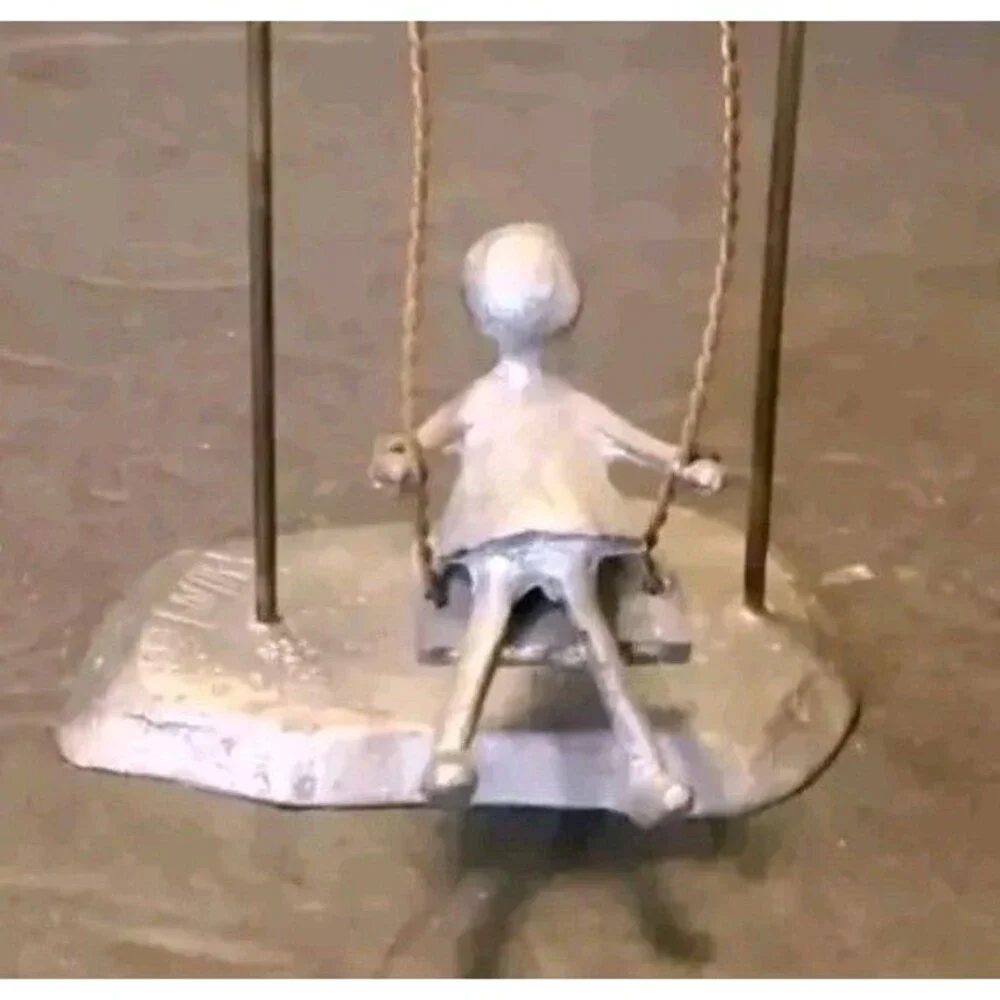 Pewter Girl On Swing Signed by Hunter 1960's Vtg Collectible Sculpture Decor USA